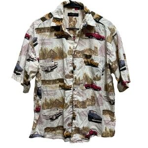 Cotton Traders Shirt Mens Size L Off White Multicolor Vintage Graphic Truck Prin